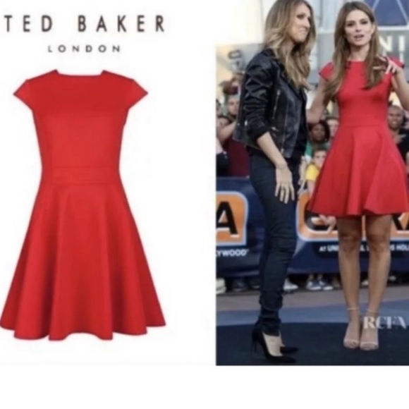 TED BAKER TEZZ CONTRAST PANEL SKATER DRESS IN RED size 3 - Picture 3 of 8
